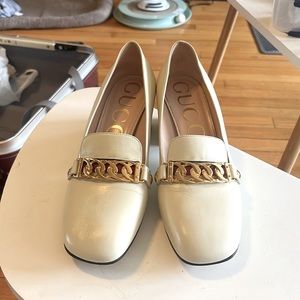 Gucci Shoes- Sylvie Gold Chain Nappa Leather- Mid Heels